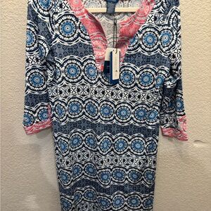 Caribbean Joe Navy and Coral Long Sleeve Dress
